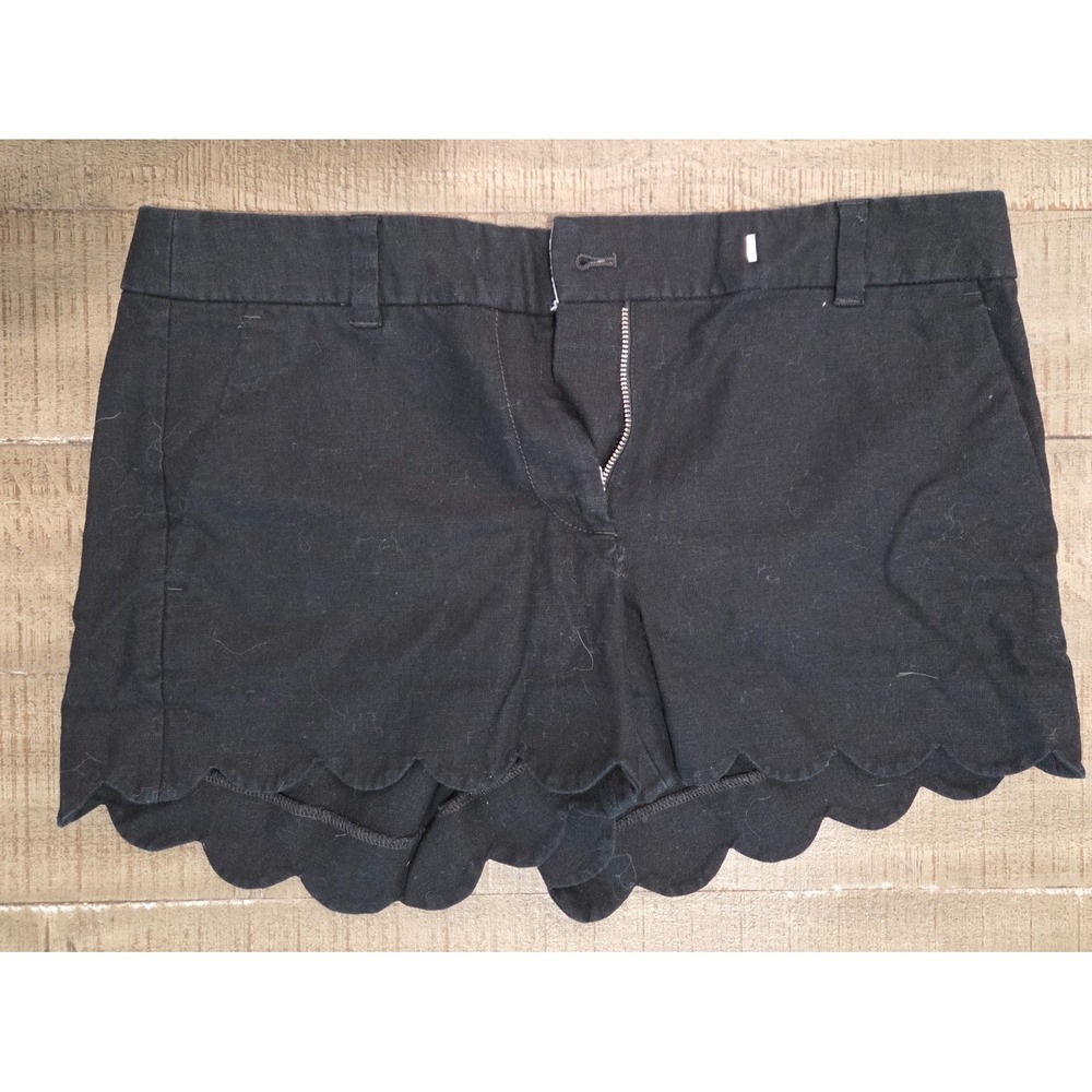 J.Crew Womens Black Linen Blend Scallop Hem Tailored Preppy Resort Shorts Size 6